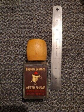 Vintage 1980's English Leather Cologne 4oz Empty Bottle Wooden Top With Label